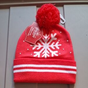 Holiday Time Red Snowflake Kids Hat with Pom-Pom (Hat005)